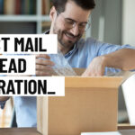 Man packaging direct mail with text that reads direct mail for lead generation.