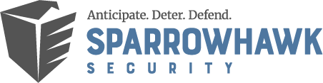 SparrowHawk Security logo with shield icon and the tagline Anticipate. Deter. Defend.